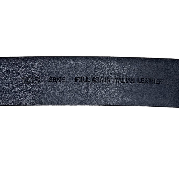 Belt Mens Black Full Grain Italian Leather 38/95 #1218 Brushed Nickel Buckle - Picture 2 of 4